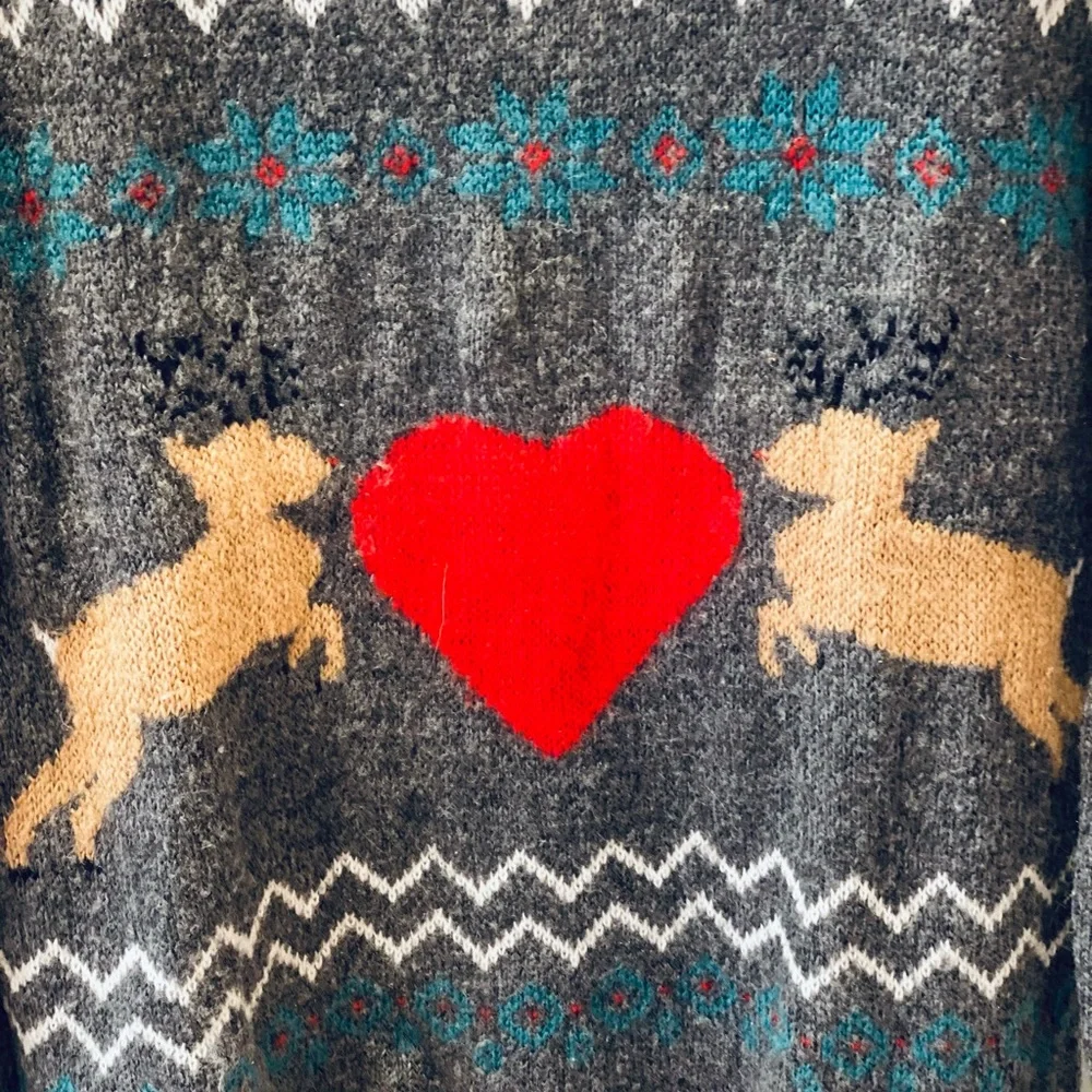 Aeropostale Reindeer Christmas Sweater Gray Red S Relaxed Fit Fair Isle Retro